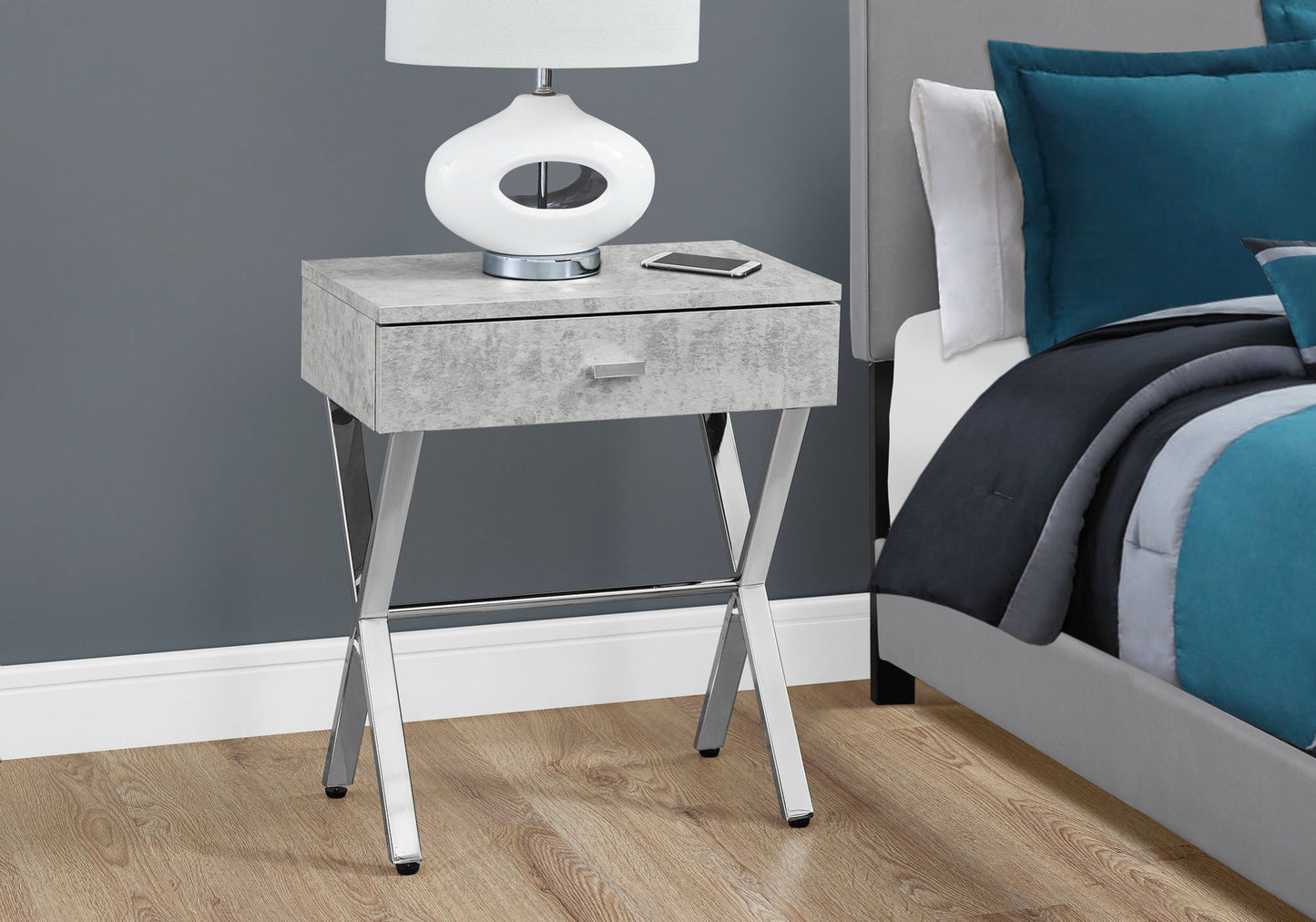 22" Silver And White End Table With Drawer