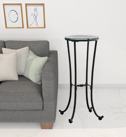 29" Black And Clear Glass Round End Table