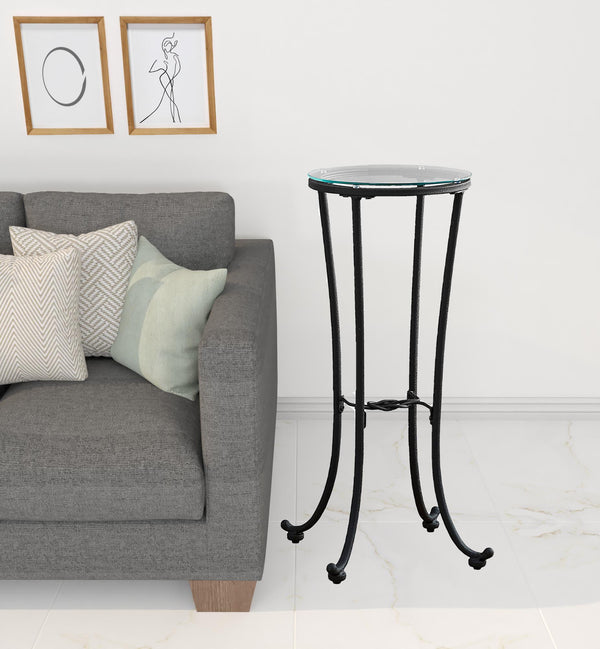 29 Black And Clear Glass Round End Table