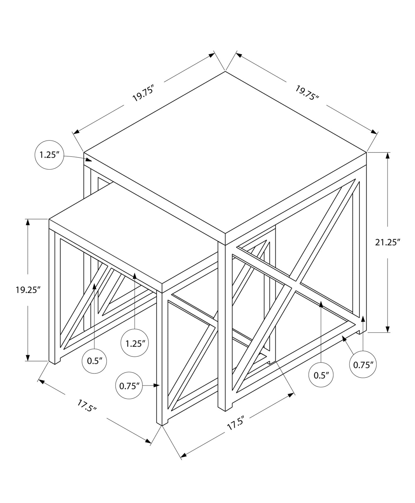 41" Black And Gray Nested Tables