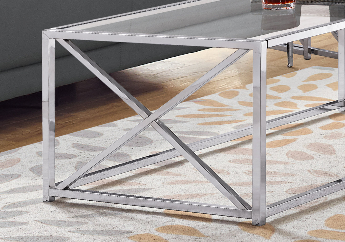 17.25" Chrome Metal And Clear Tempered Glass Coffee Table