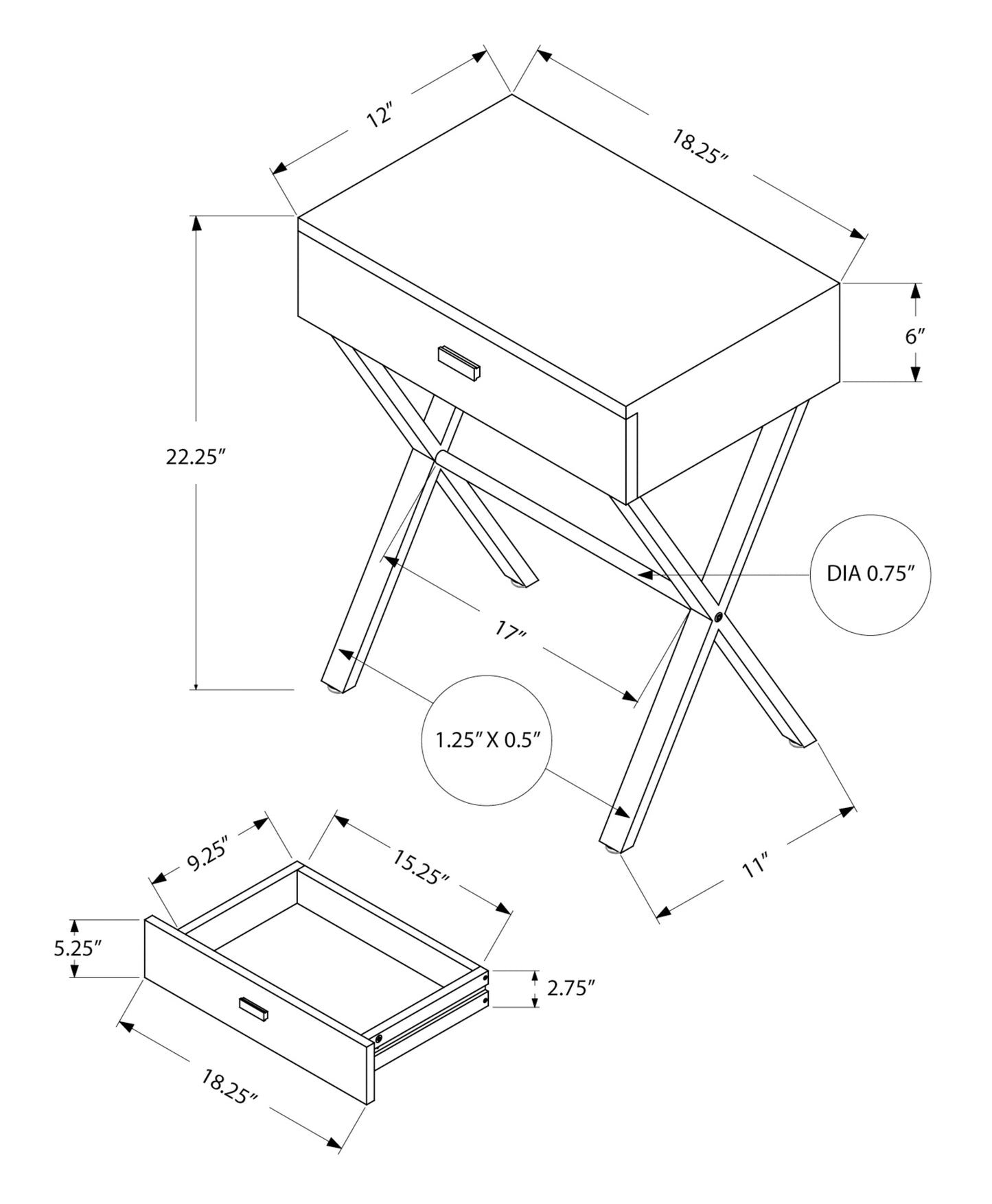 22" Silver And White End Table With Drawer