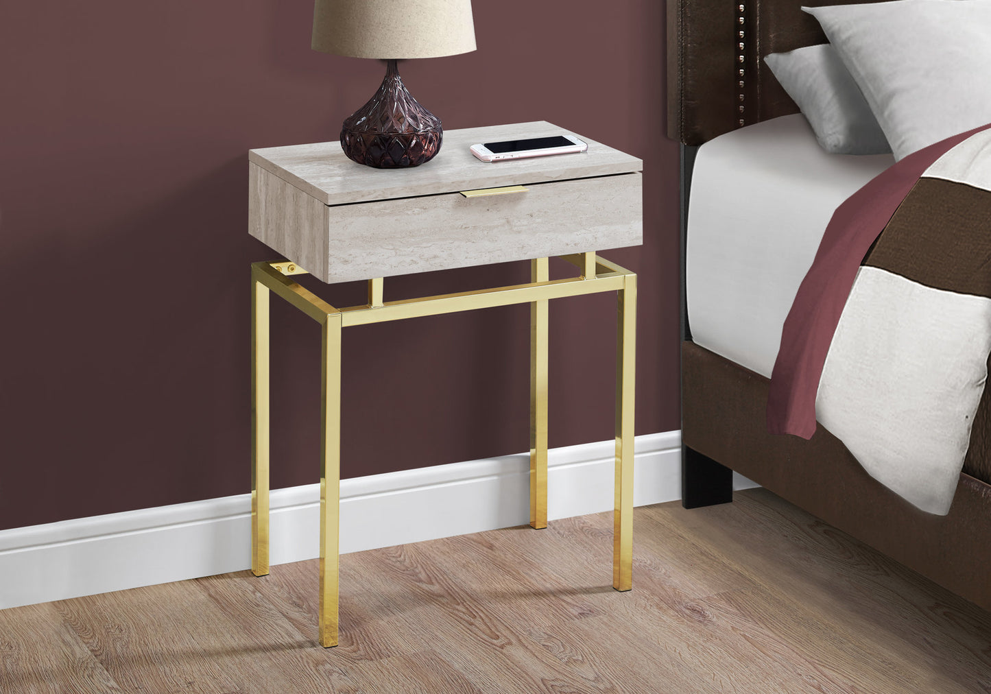 23" Silver And Deep Taupe End Table With Drawer