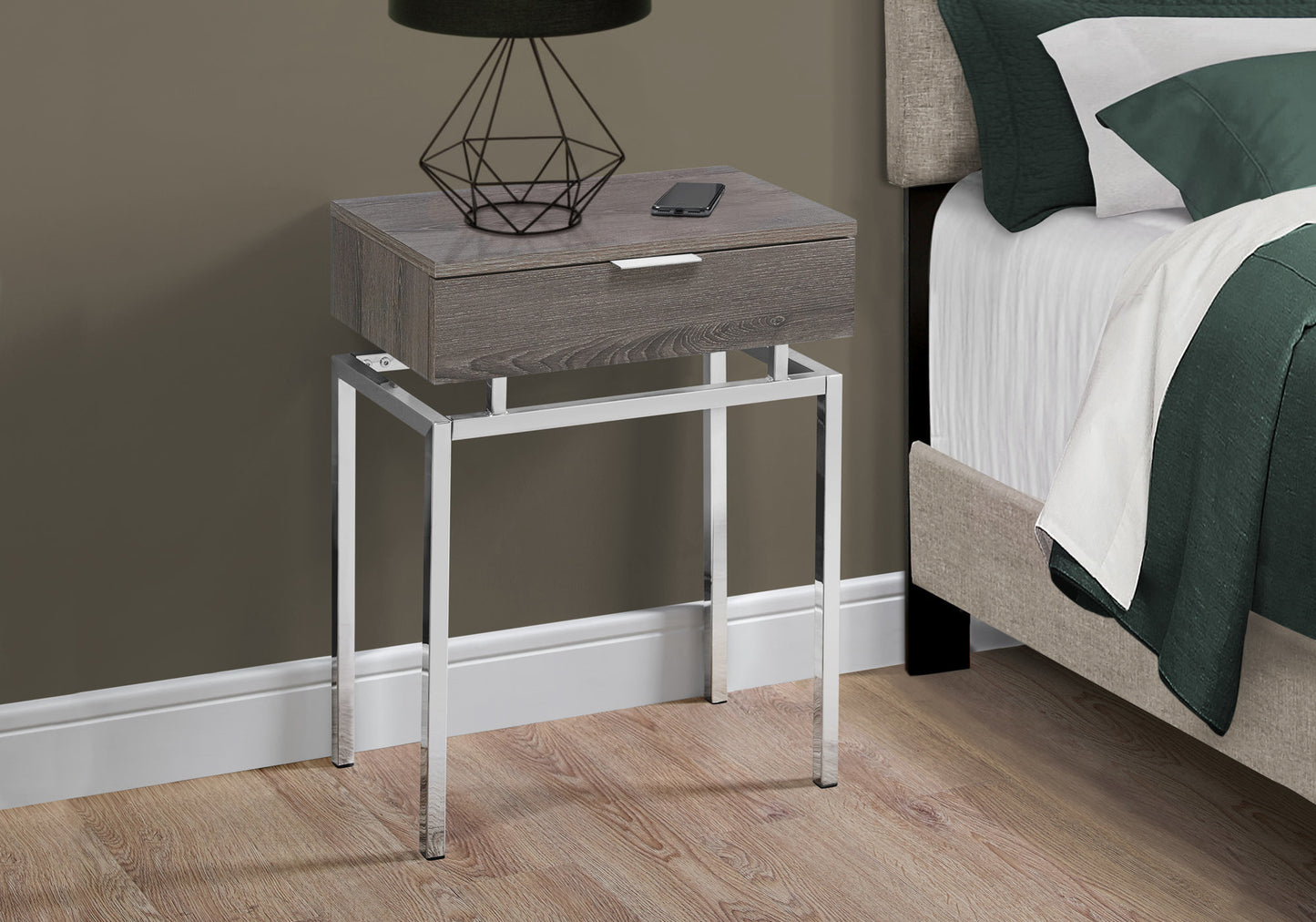 23" Silver And Deep Taupe End Table With Drawer