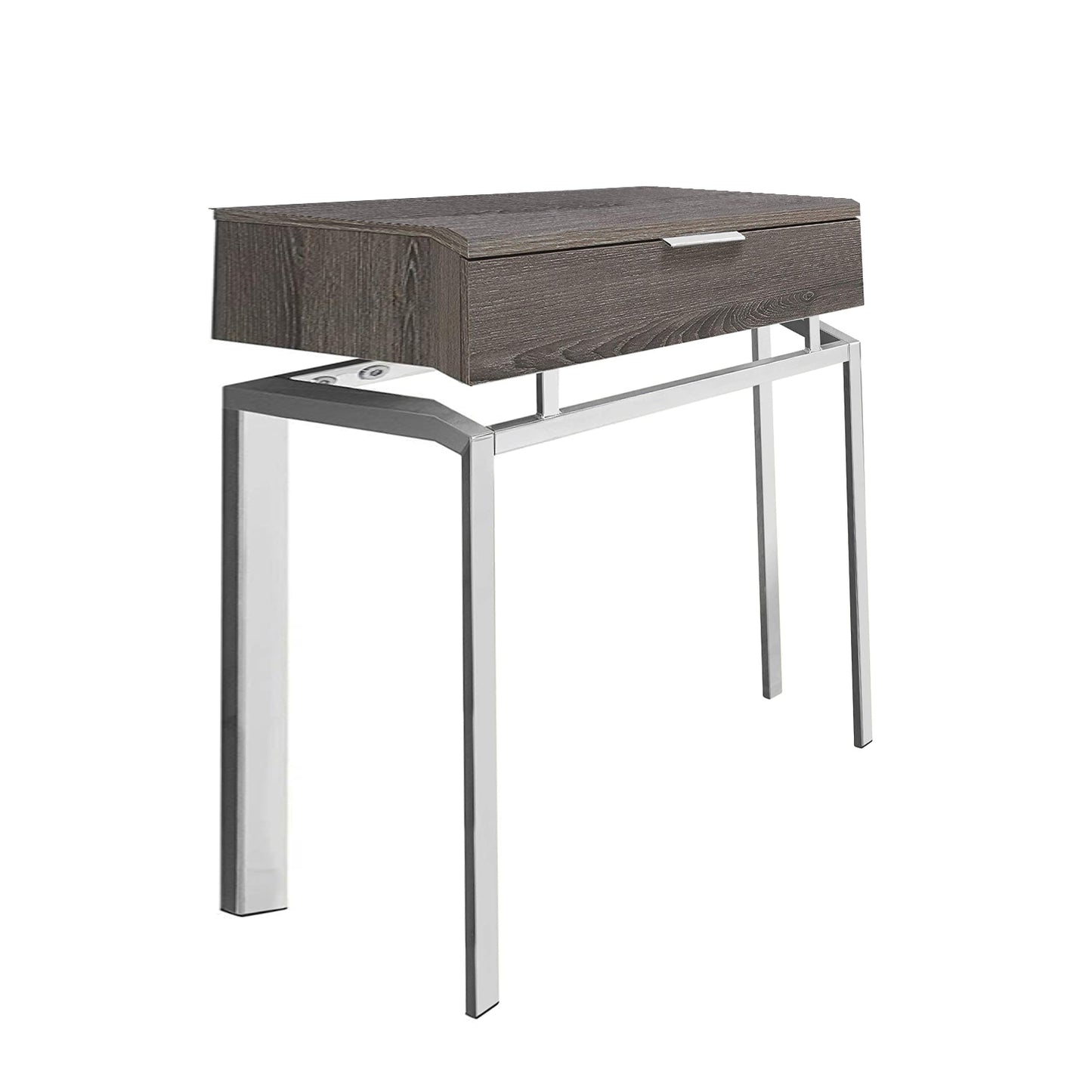 23" Silver And Deep Taupe End Table With Drawer