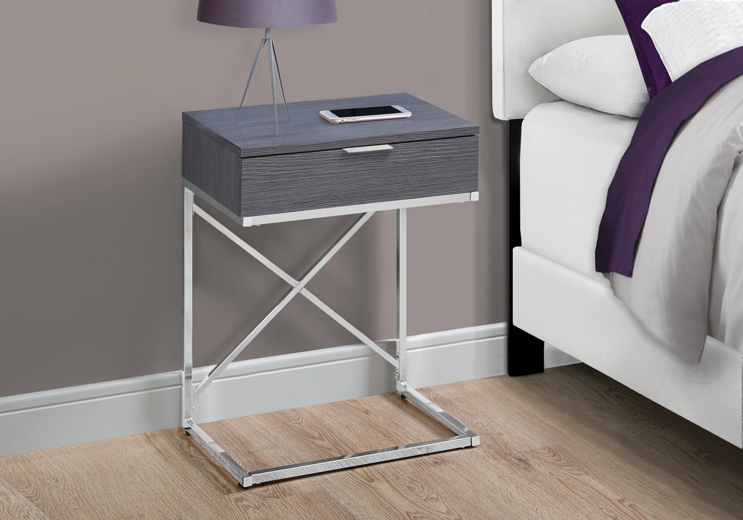 24" Silver And Taupe End Table With Drawer