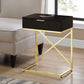 24" Gold And Black End Table With Drawer