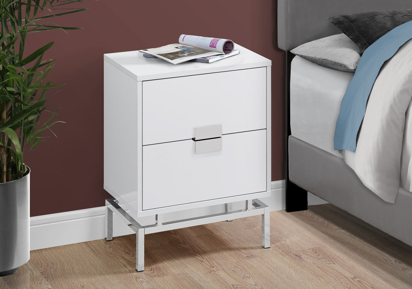 24" Silver And Gray End Table With Two Drawers