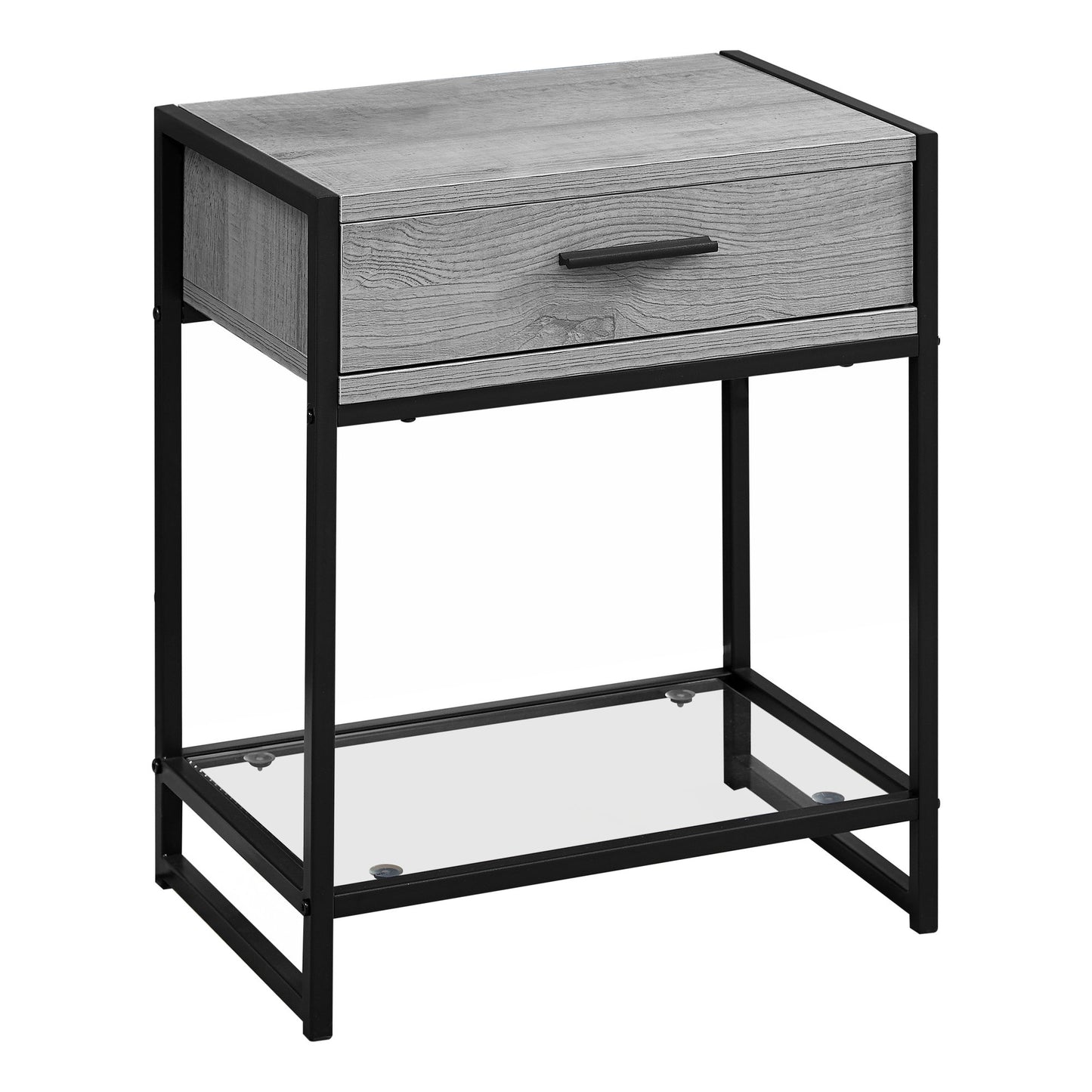 22" Black And Gray Glass End Table With Drawer And Shelf