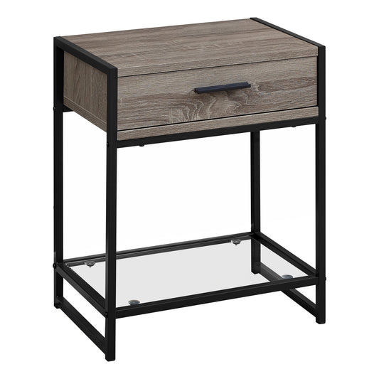 22" Black And Gray Glass End Table With Drawer And Shelf