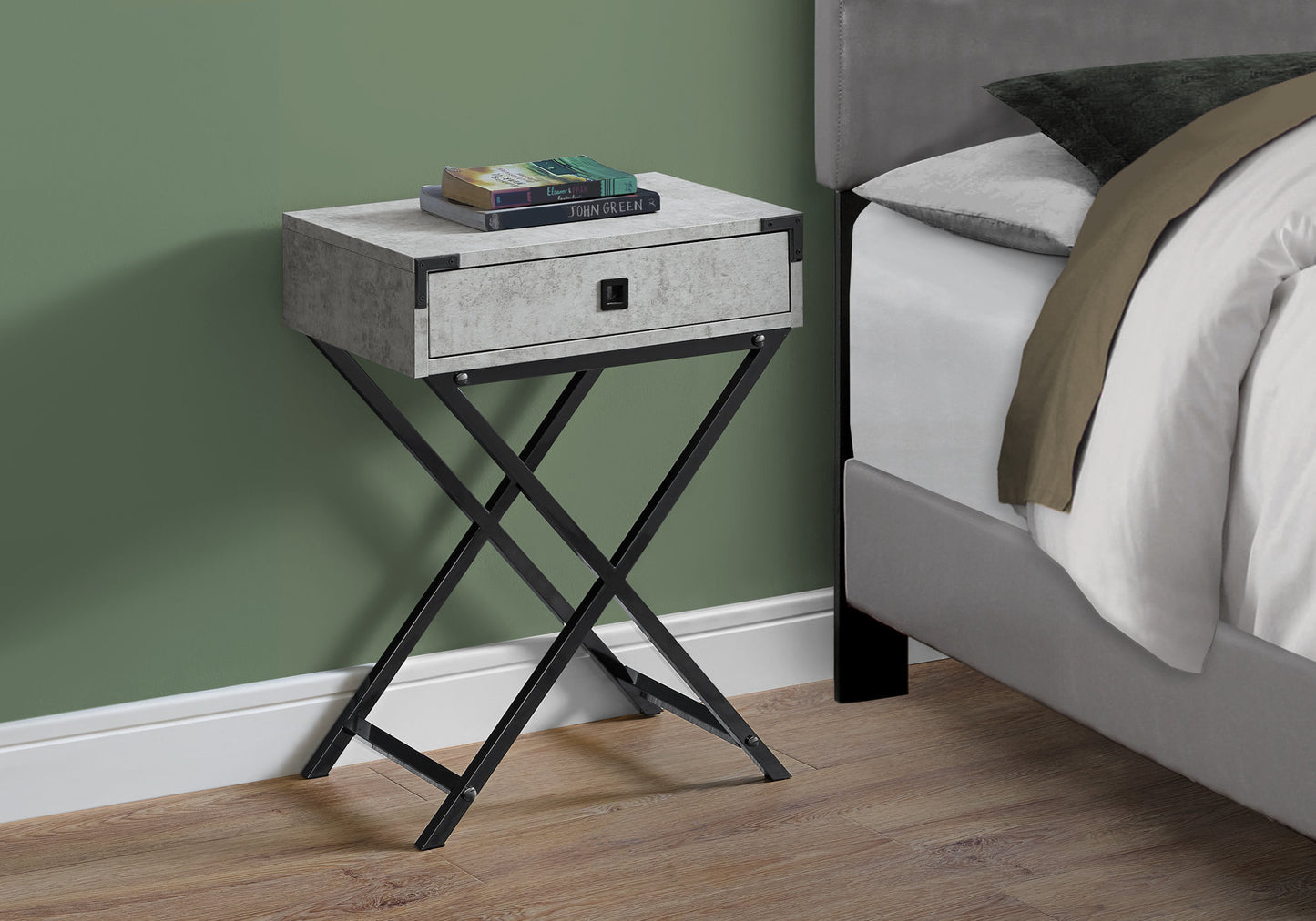 24" Black And Gray End Table With Drawer