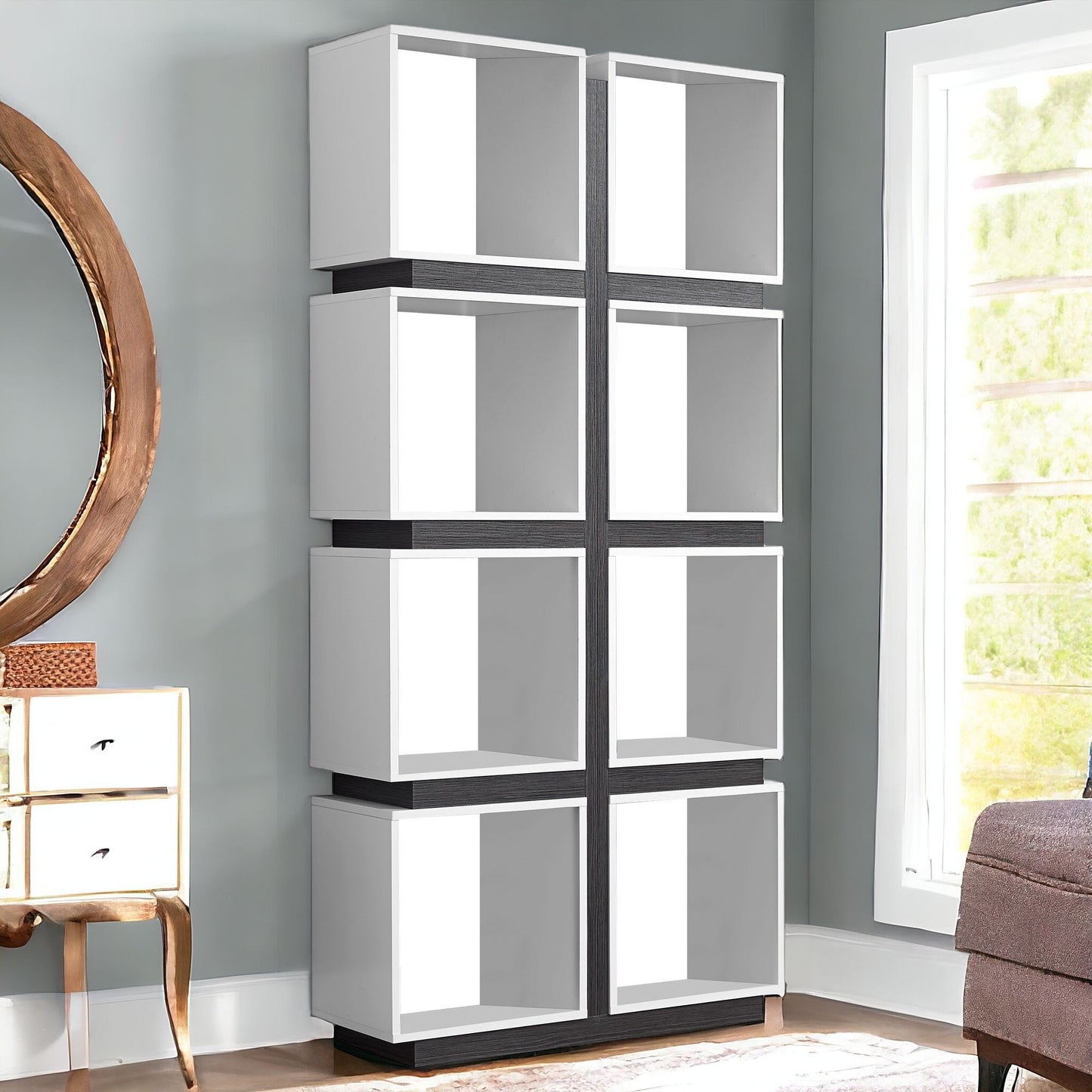 71" White Wood Eight Tier Cube Bookcase