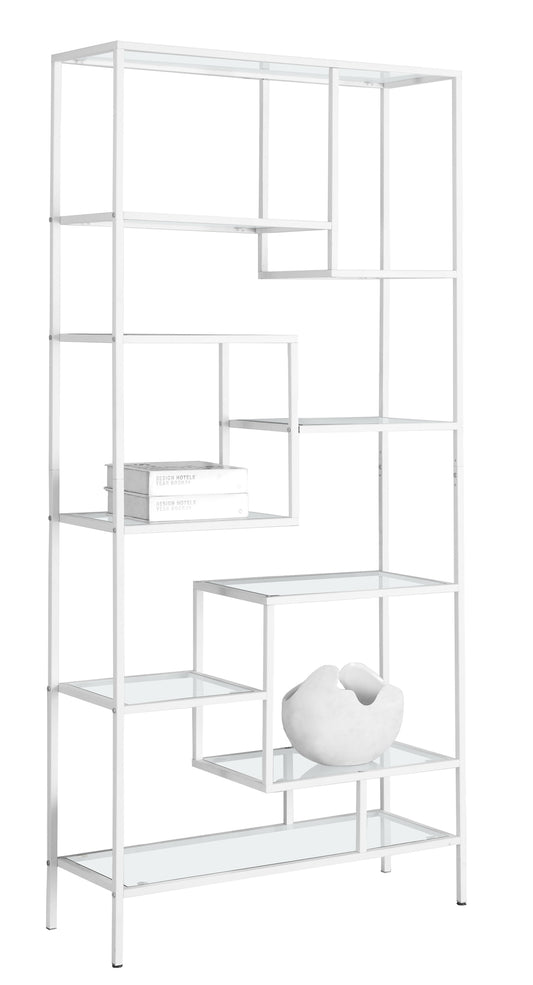 72" Silver Metal And Glass Etagere Bookcase