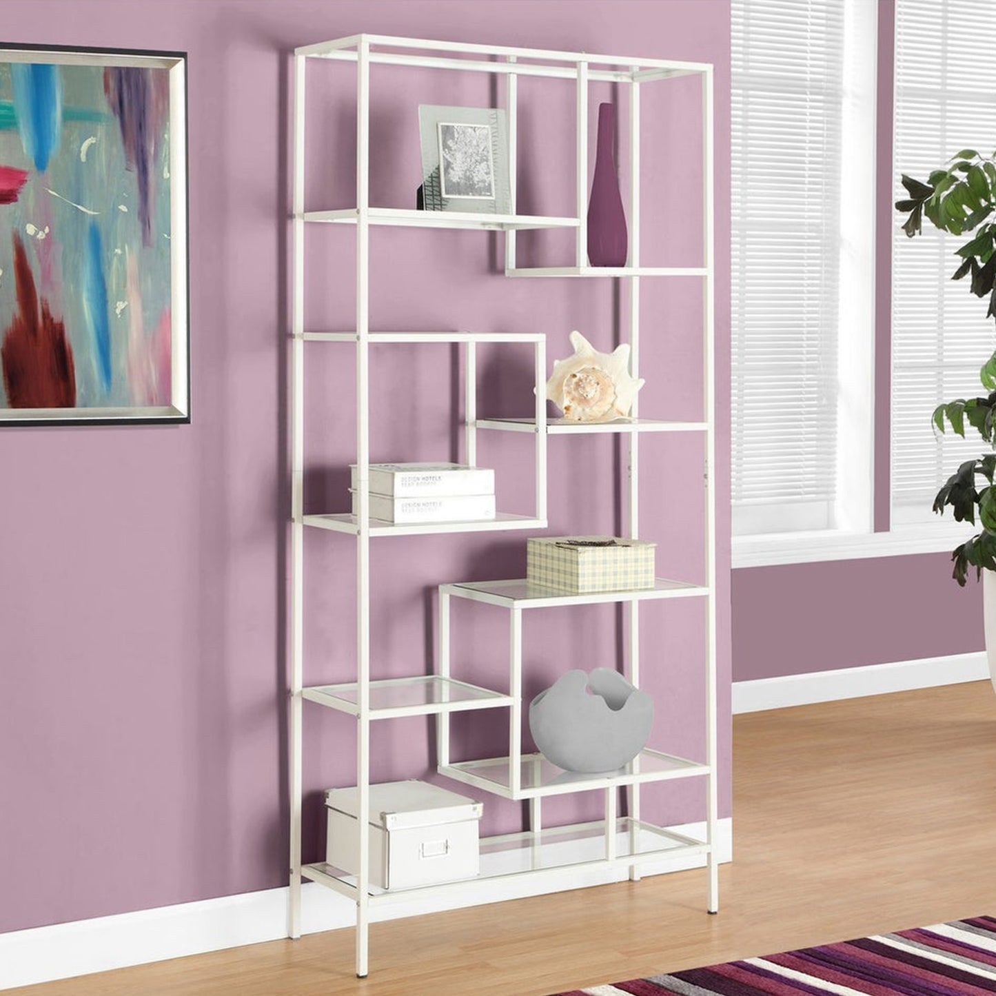 72" Silver Metal And Glass Etagere Bookcase