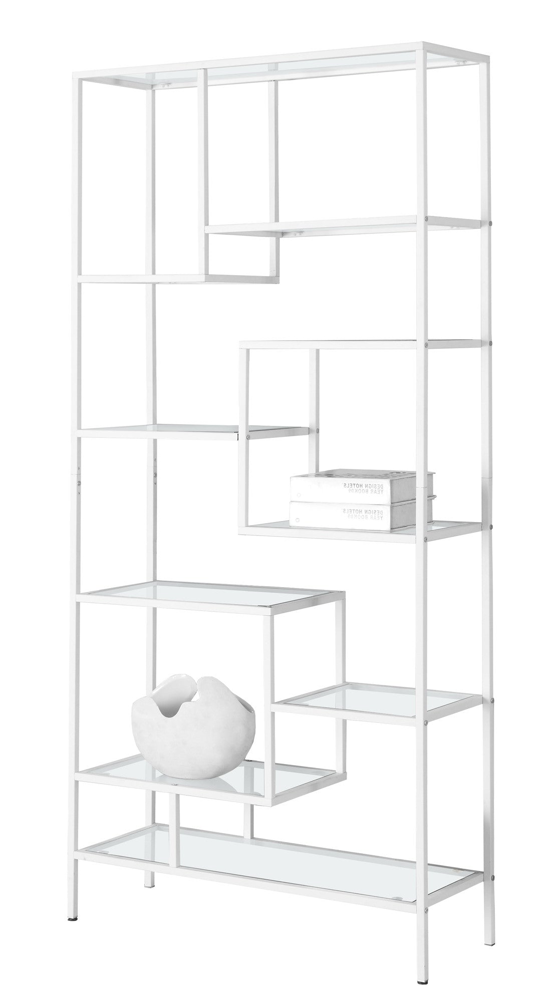 72" Silver Metal And Glass Etagere Bookcase