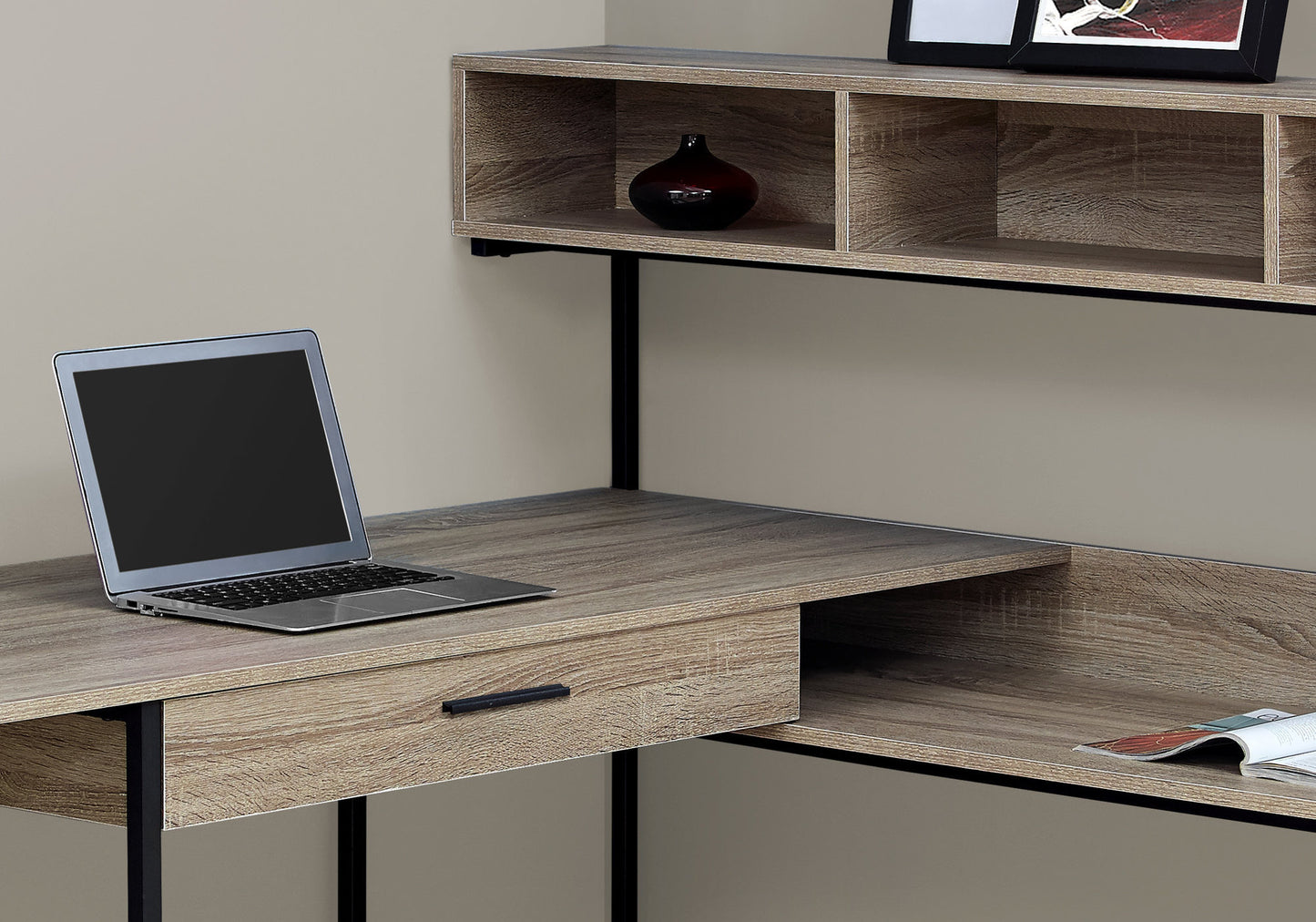 59" Gray and Black L Shape Computer Desk