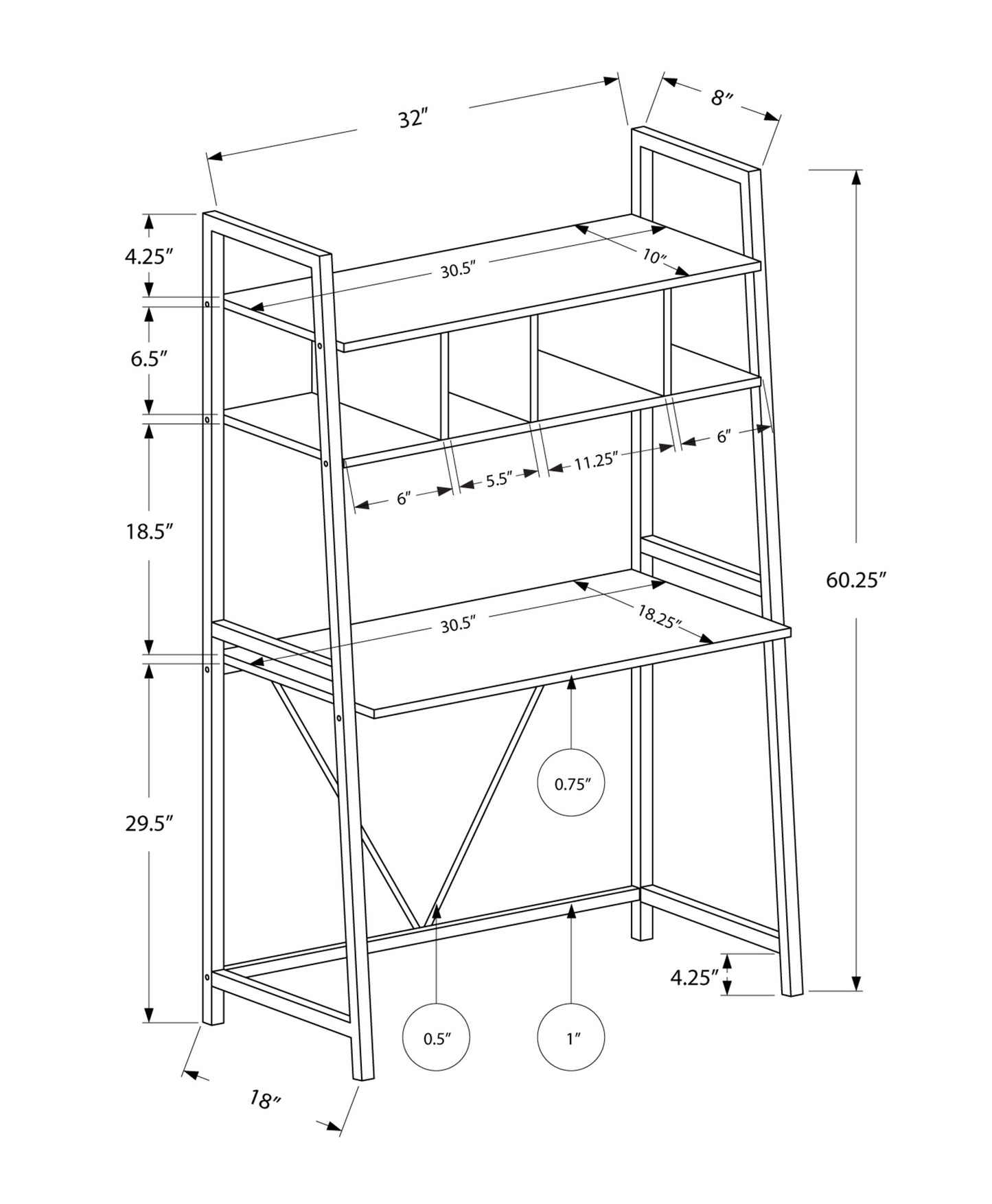 18" White Ladder Desk