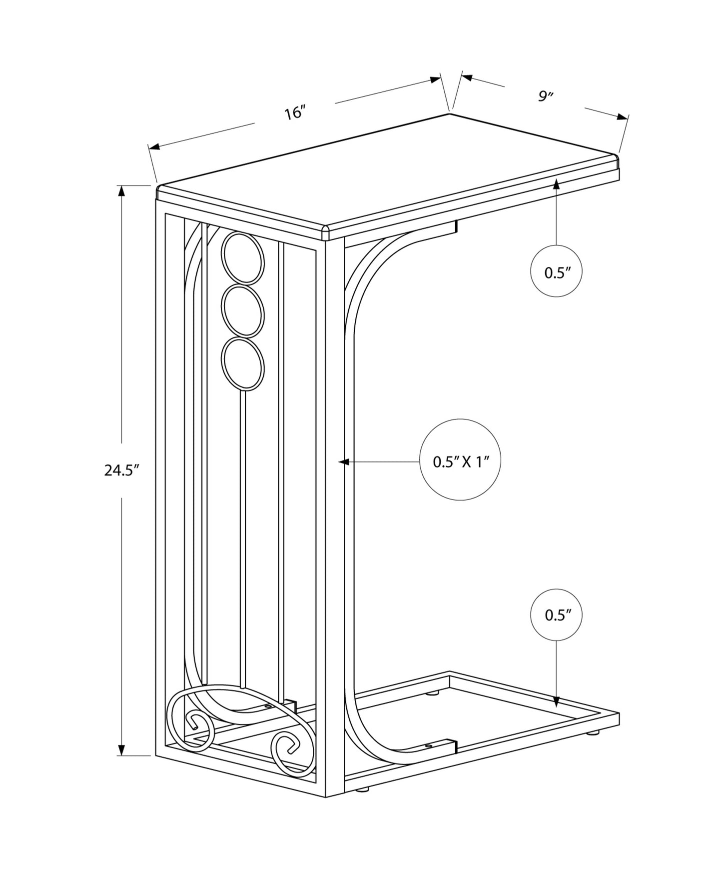 60" Gray And Black End Table