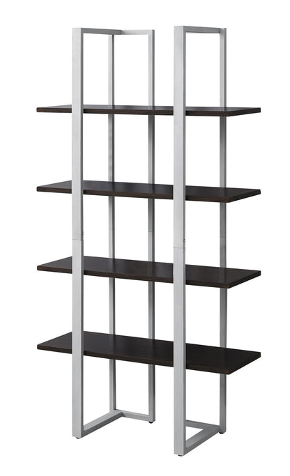 60" Espresso Metal Four Tier Bookcase