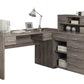 59" Taupe L Shape Computer Desk With Eight Drawers