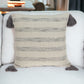 18" Beige and Gray Striped Cotton Throw Pillow With Tassels