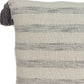 18" Beige and Gray Striped Cotton Throw Pillow With Tassels