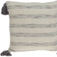 18" Beige and Gray Striped Cotton Throw Pillow With Tassels