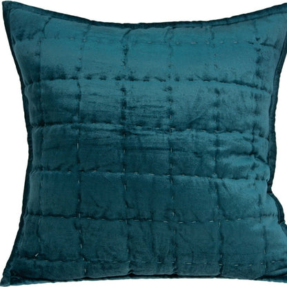 20" X 7" X 20" Transitional Teal Solid Quilted Pillow Cover With Poly Insert