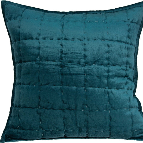 20 X 7 X 20 Transitional Teal Solid Quilted Pillow Cover With Poly Insert