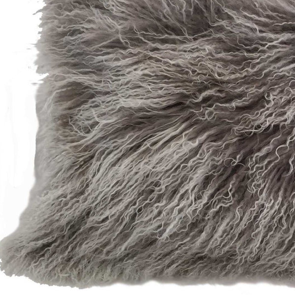 17 Grey Genuine Tibetan Lamb Fur Pillow With Microsuede Backing