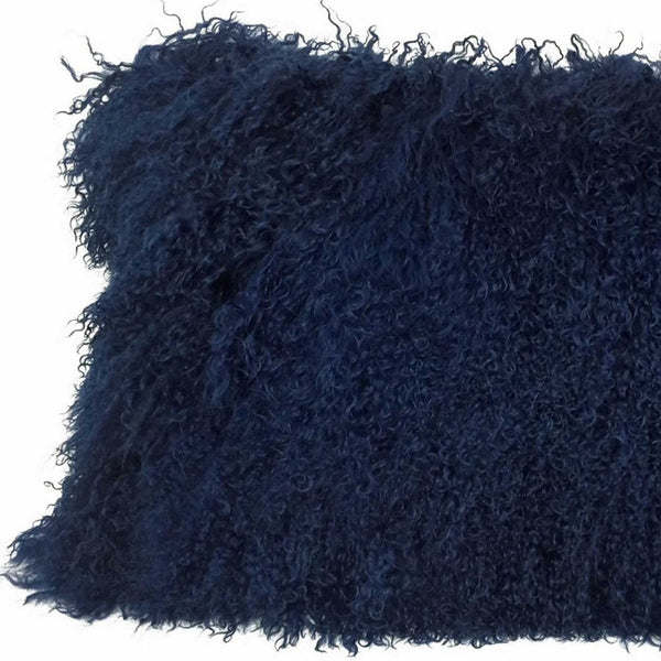 17 Navy Blue Genuine Tibetan Lamb Fur Pillow With Microsuede Backing