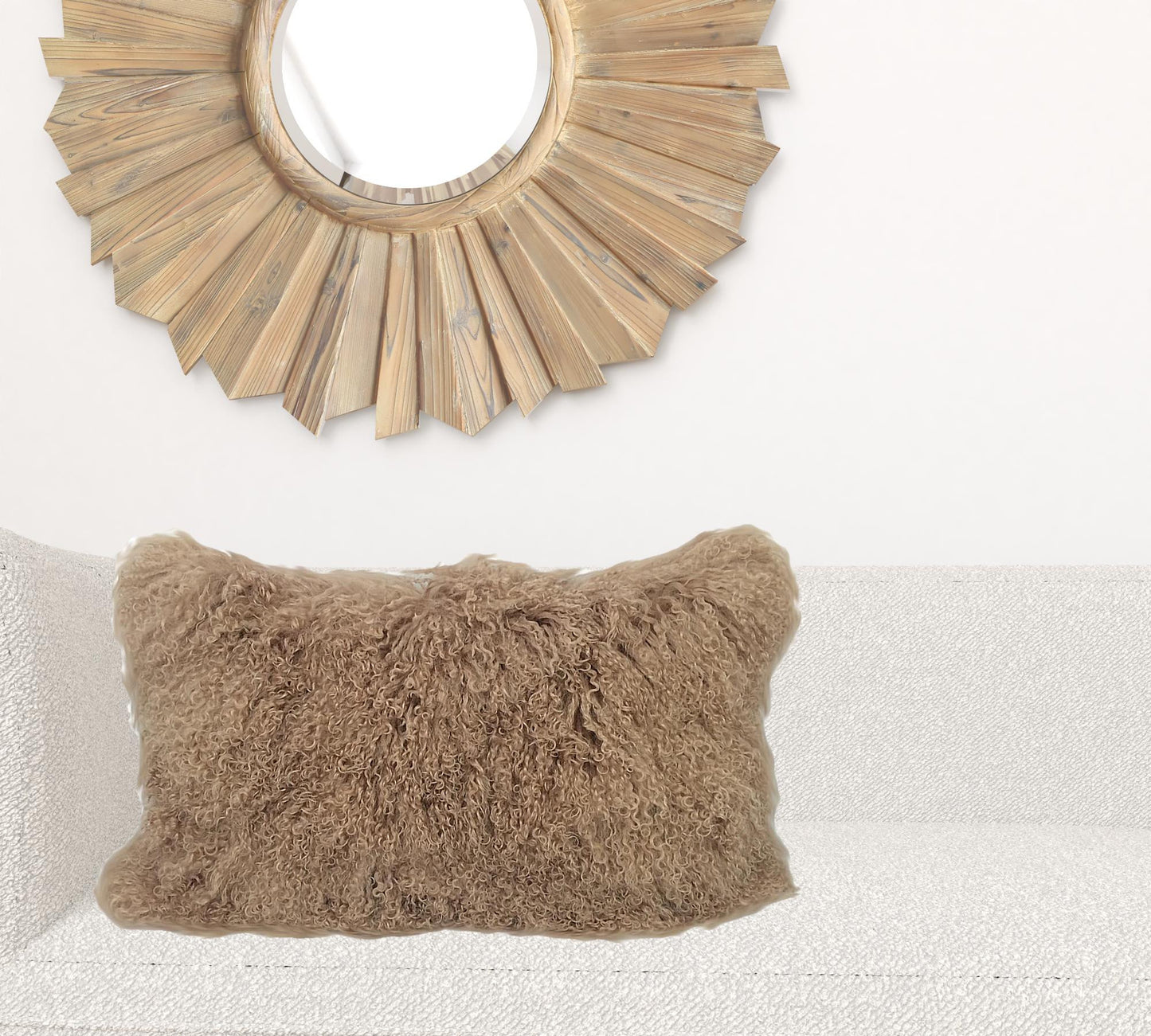 17" Beige Genuine Tibetan Lamb Fur Pillow With Microsuede Backing