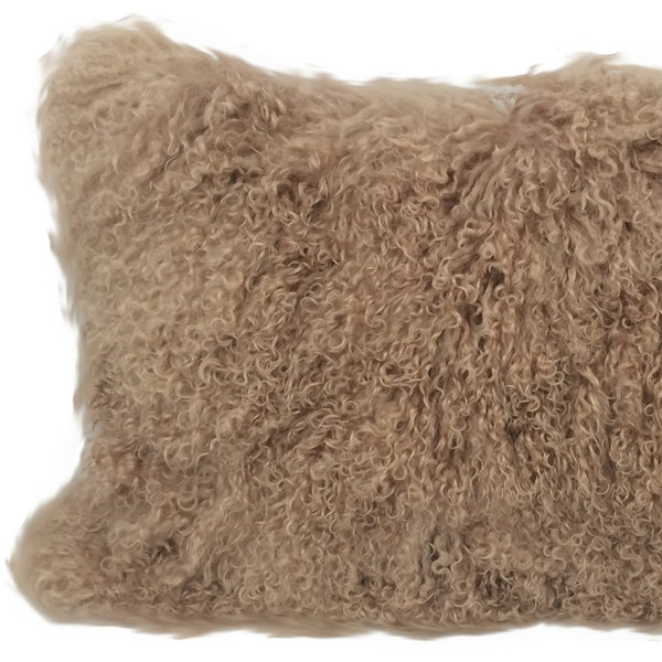 17 Beige Genuine Tibetan Lamb Fur Pillow With Microsuede Backing