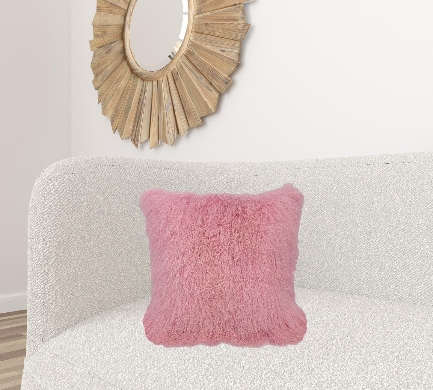 20" Pink Genuine Tibetan Lamb Fur Pillow With Microsuede Backing