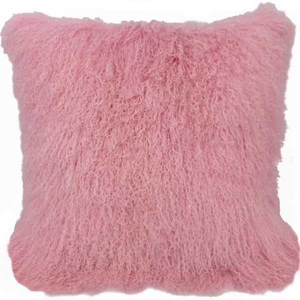 20 Pink Genuine Tibetan Lamb Fur Pillow With Microsuede Backing