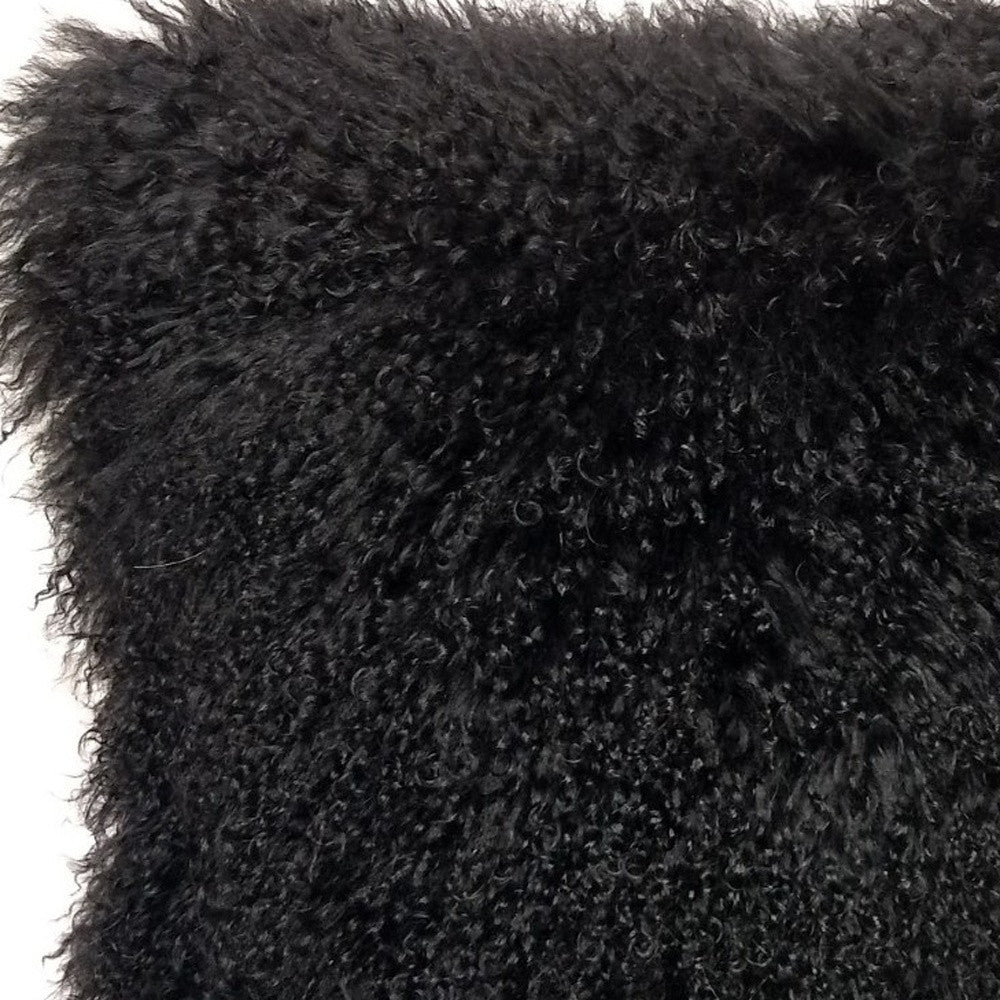 20" Black Genuine Tibetan Lamb Fur Pillow With Microsuede Backing