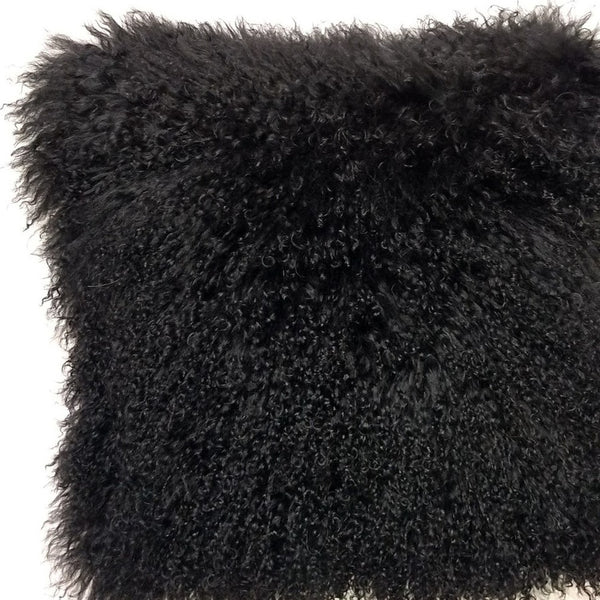 20 Black Genuine Tibetan Lamb Fur Pillow With Microsuede Backing