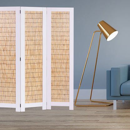 White And Natural Three Panel Room Divider Screen