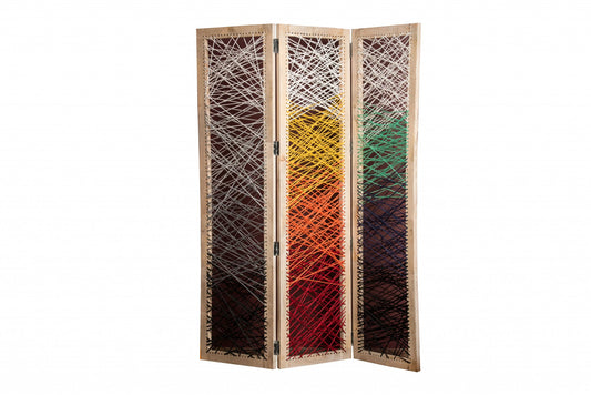 61 X 1.5 X 72 Multicolor Fabric And Wood Crisscross  Screen