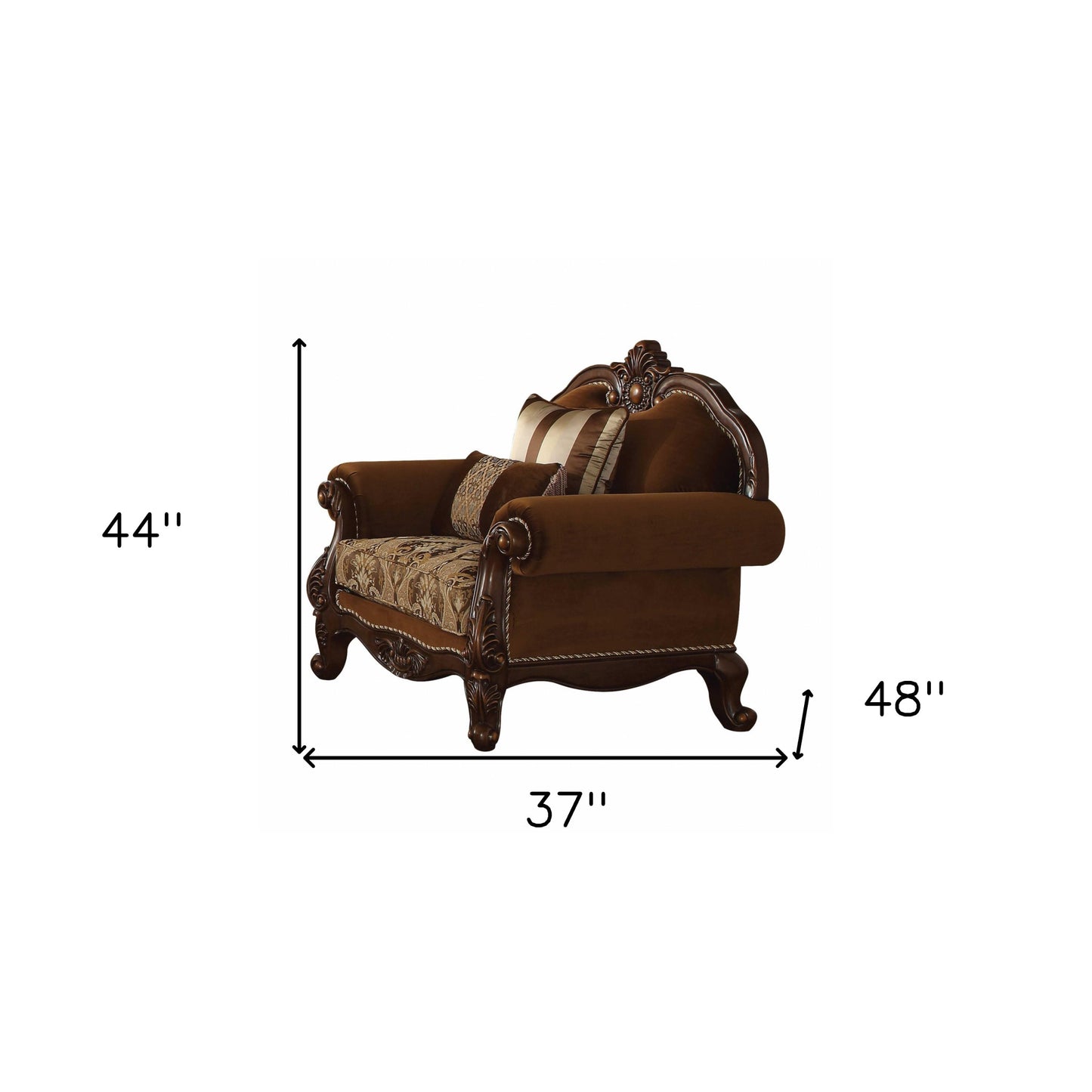 37" Brown Velvet Damask Club Chair