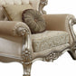 39" Champagne And Silver Fabric Damask Chair and a Half And Toss Pillows