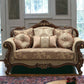 69" Beige and Gold And Brown Velvet Paisley Loveseat and Toss Pillows