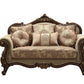 69" Beige and Gold And Brown Velvet Paisley Loveseat and Toss Pillows