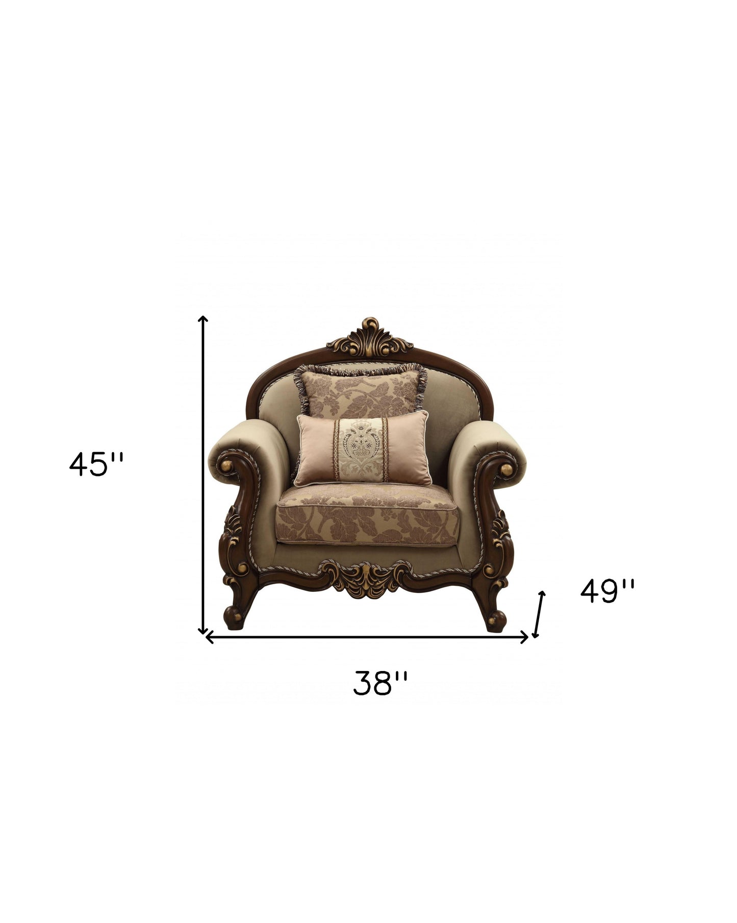 38" Beige And Brown Velvet Floral Club Chair