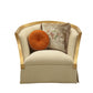 41" Tan and Gold Distressed Arm Chair and Toss Pillows