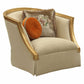 41" Tan and Gold Distressed Arm Chair and Toss Pillows