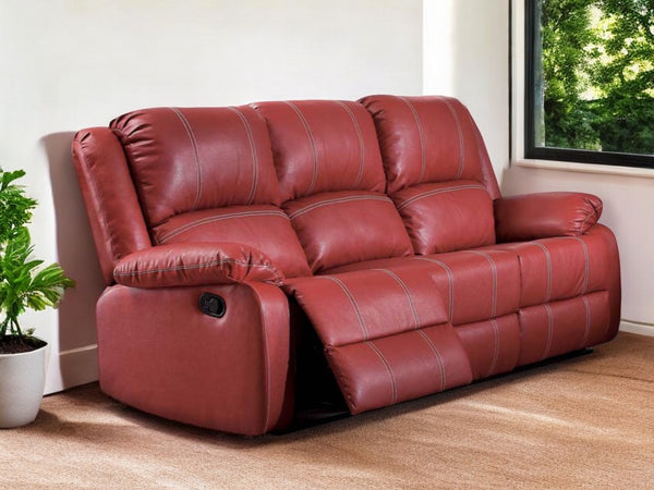 81 Red Faux Leather Reclining Sofa With Black Legs