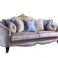 38" Cream Velvet Curved Damask Sofa And Toss Pillows With Black Legs