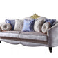 38" Cream Velvet Curved Damask Sofa And Toss Pillows With Black Legs