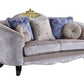 76" Cream And Black Velvet Damask Chesterfield Loveseat